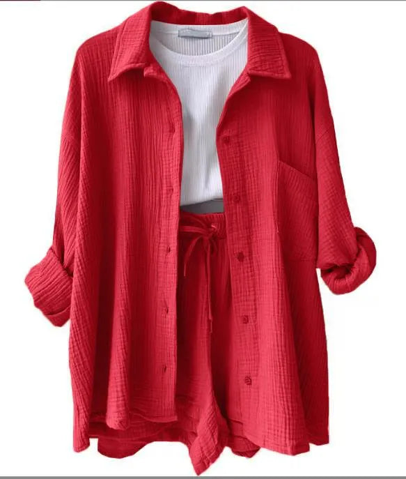 LONG SLEEVE SHIRT SHORT SET