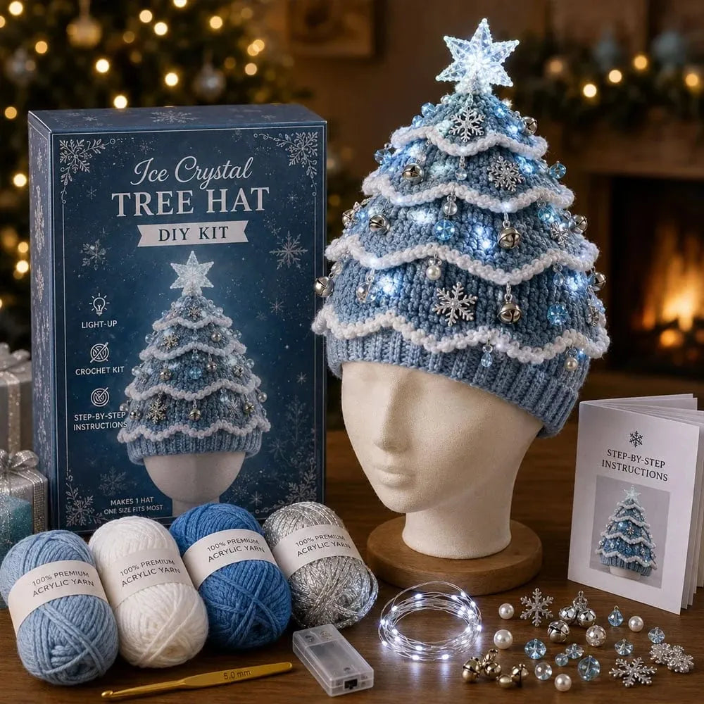 🎉🎄Beginner-Friendly Light-Up Christmas Tree Crochet Hat DIY Kit | Complete Kit with Coordinated Yarn, LED Lights & Step-by-Step Guide Included 💕