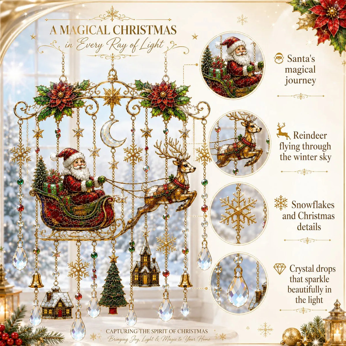 🔥HOT SALE🔥 49% OFF - 🦌🎄Handmade Christmas Stained Glass Window Hanging | ✨Bring Christmas Magic Home