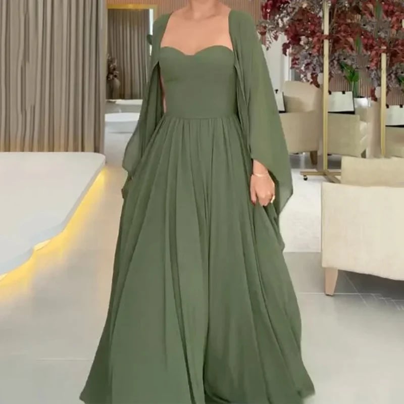 Green Bat Sleeve High Waist Slim Fit Flared Dress