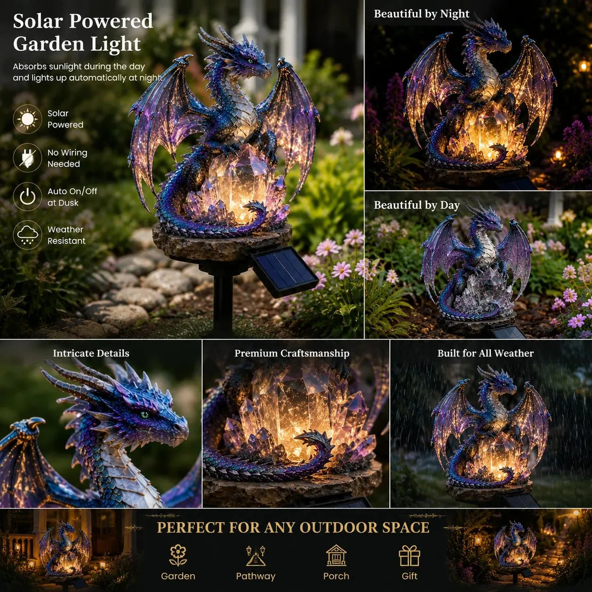 🔥HOT SALE🔥Amethyst Crystal Dragon🐉Solar Dragon Crystal Garden Light