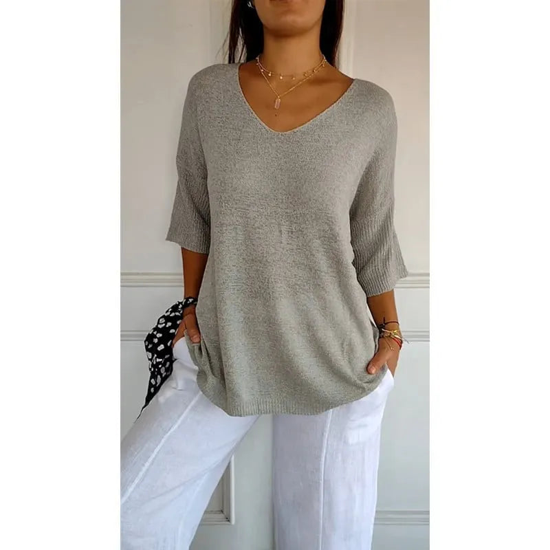 🔥Spring Sale 49% OFF - Solid Color Knitted V-neck Top
