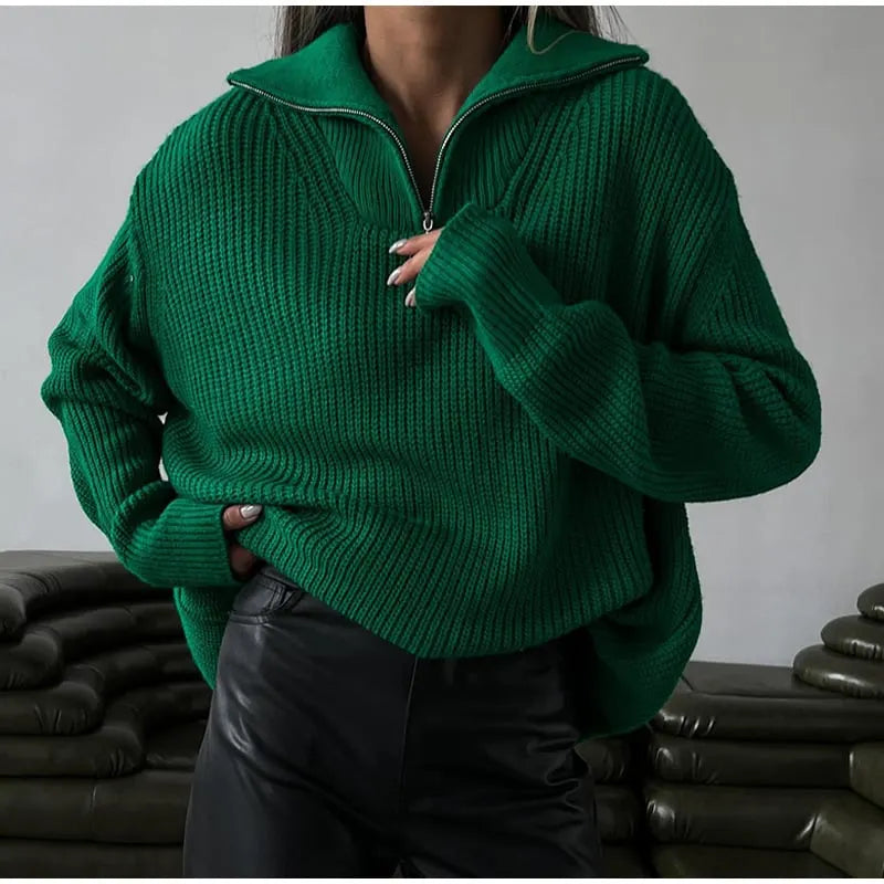 Zip-up Lapel Sweater