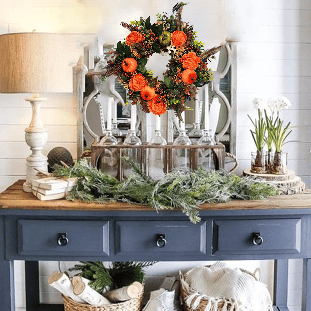 🎉💖Fall Peony And Pumpkin Wreath - Year Round Wreath