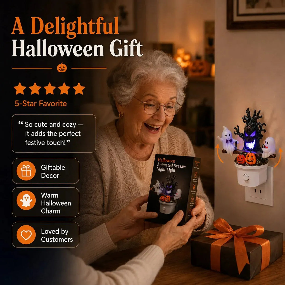 🔥HOT SALE🔥🔥LAST DAY 49% OFF🎃👻Animated Seesaw Ghost Plug In LED Night Light