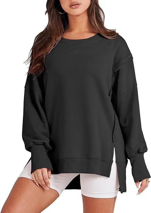 Oversized Crew Neck Sweatshirt Slit Pullover (Buy 2 Free Shiping)