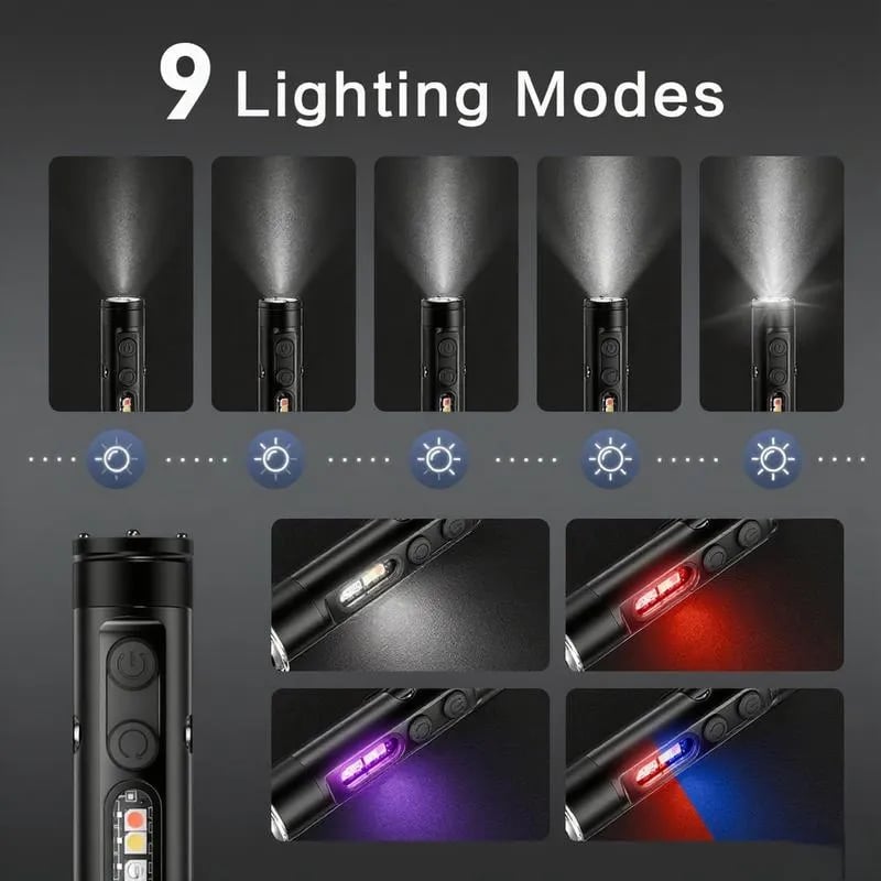 🎉 🔦Pocket Rechargeable EDC Flashlight:  Mini Keychain Light with Fire Starter & Window Breaker
