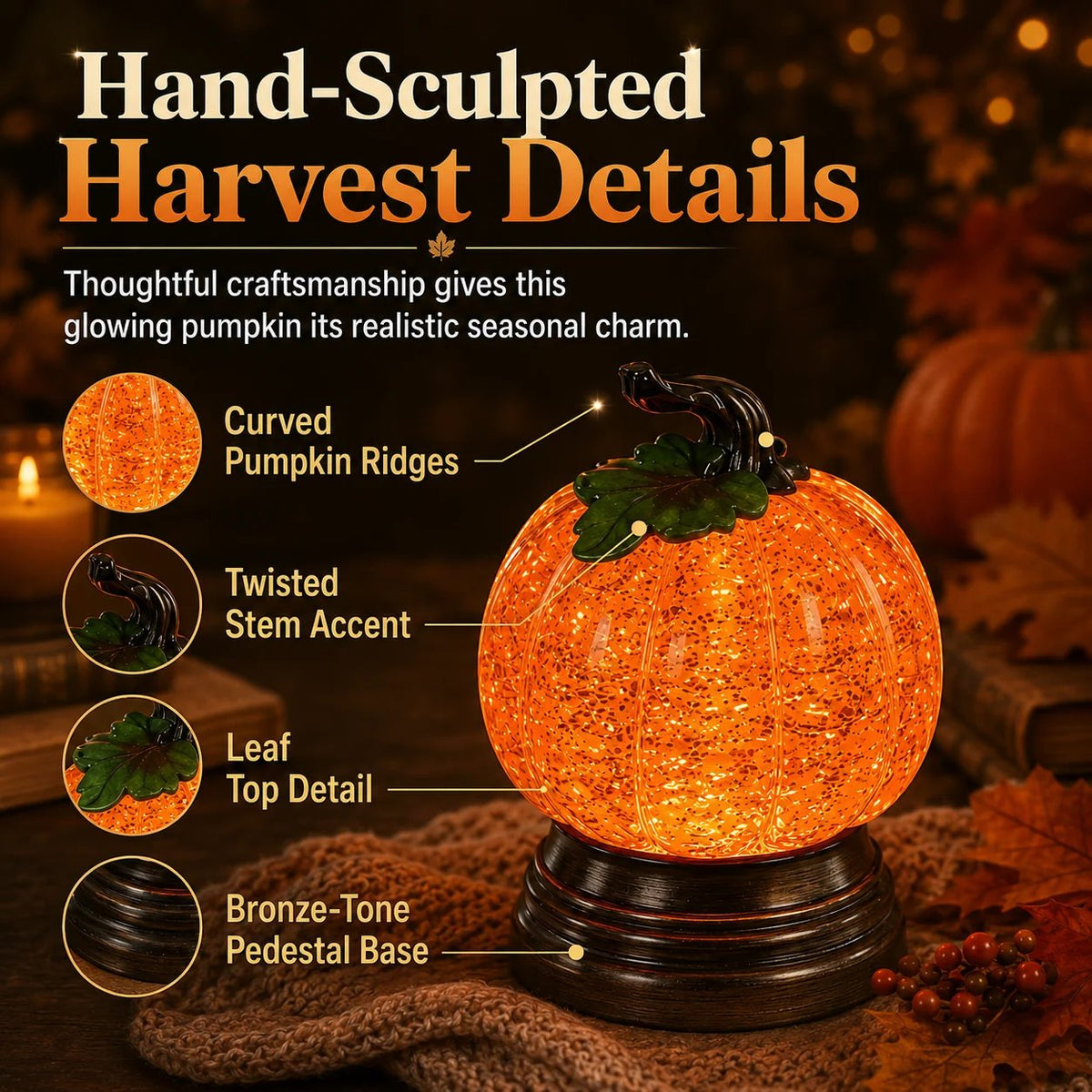 🎉 🎃Glitter Lighted Pumpkin Snow Globe