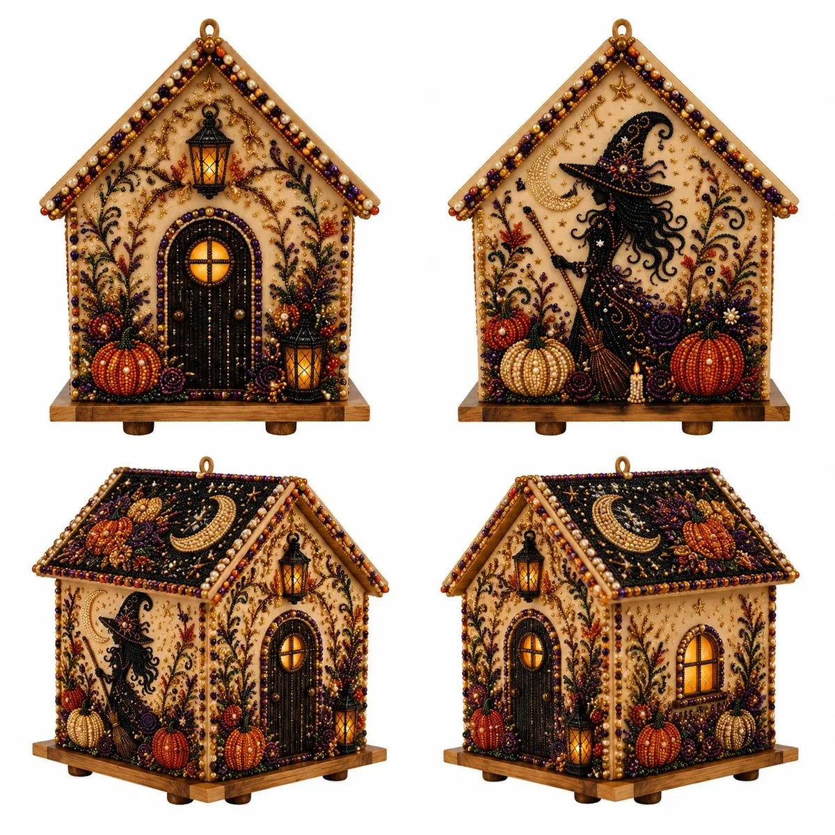 🎃 Beginner-Friendly Moonlit Wooden Cottage 3D Pearl Art Kit Collection | Complete Kit with All Tools & Step-by-Step Guide Included 💕
