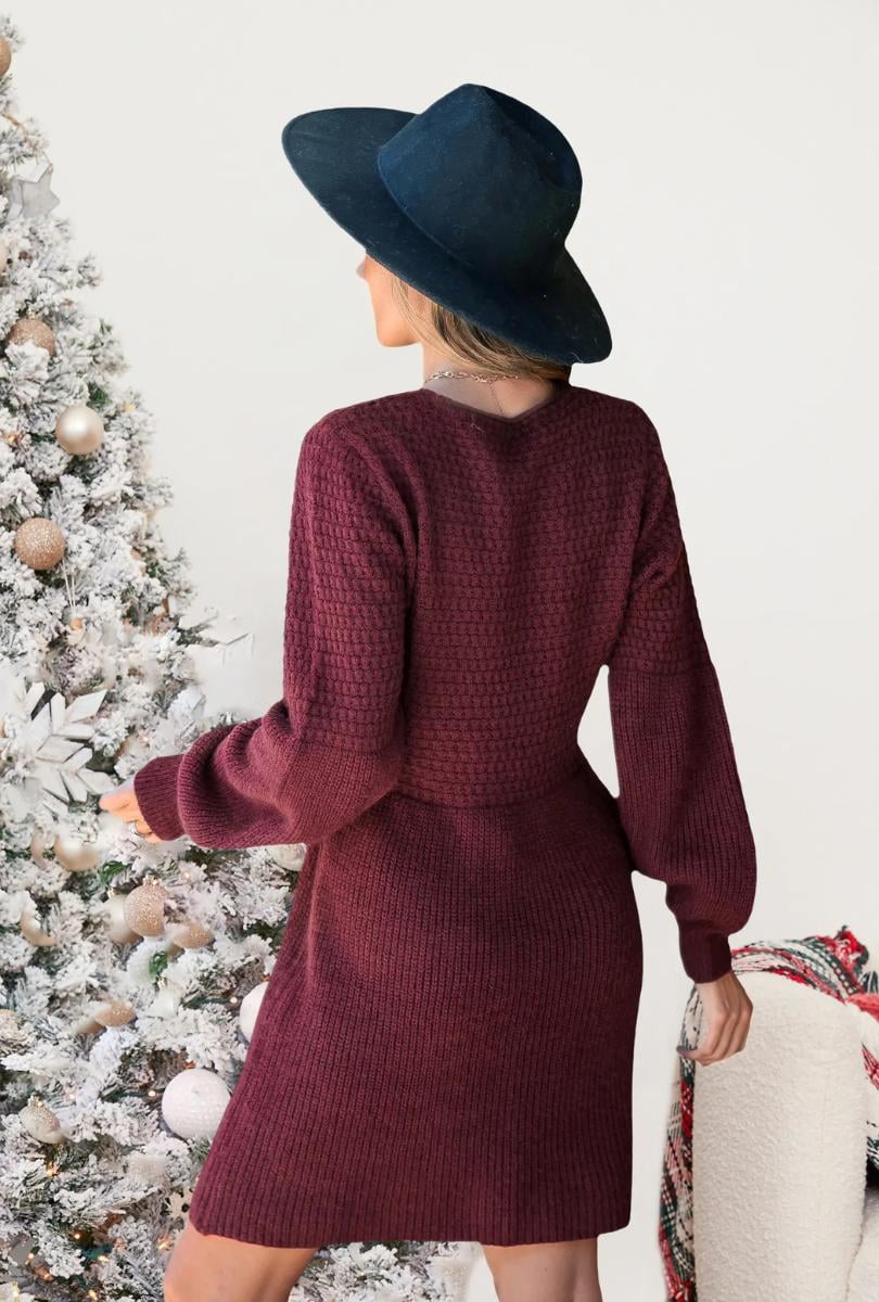 Knit V-Neck Mini Sweater Dress(BUY 2 FREE SHIPPING)