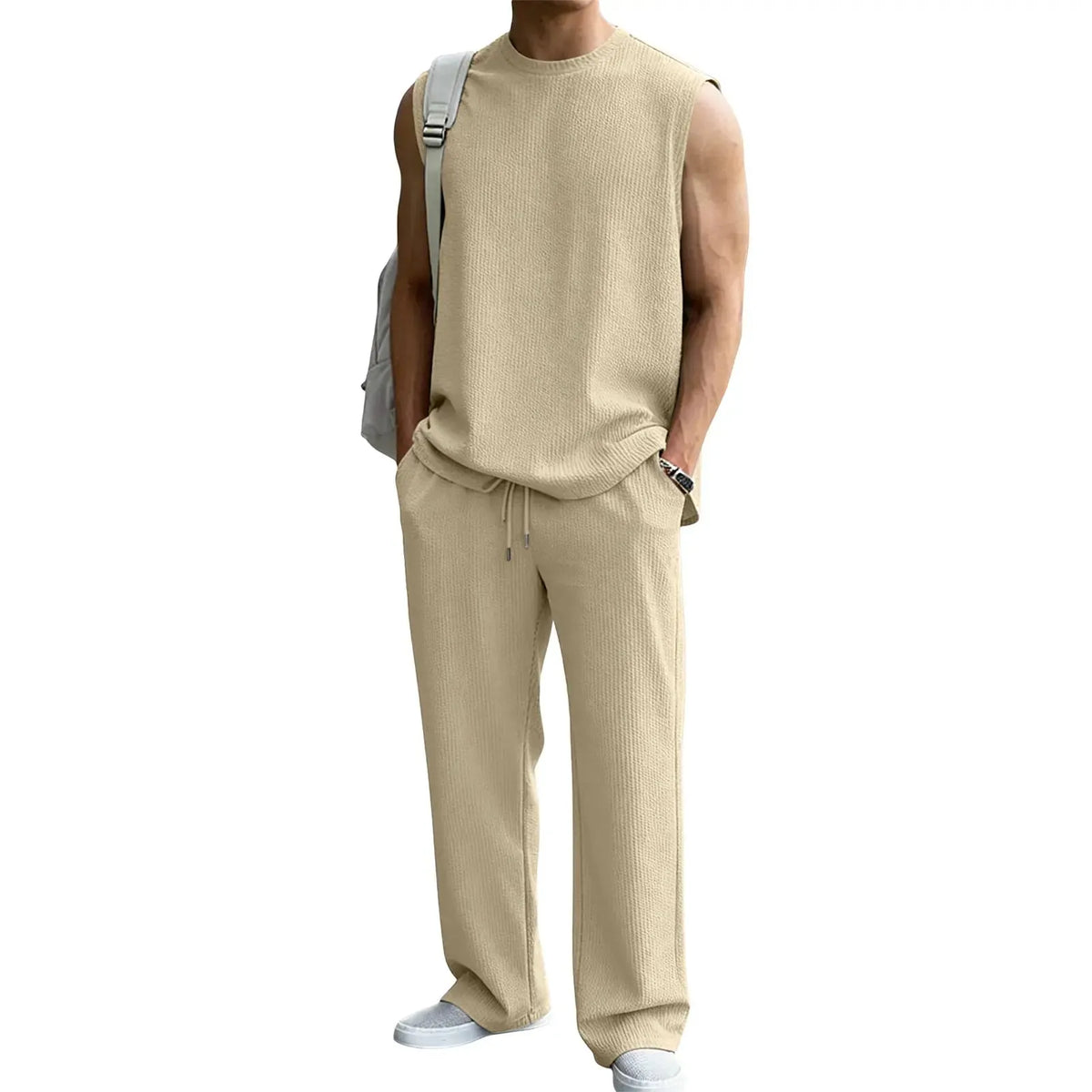 🔥 49% OFF Father’s Day Special ⏰🎁 Men’s Rib Knit 2-Piece Set – Sleeveless Tank & Baggy Wide-Leg Pants