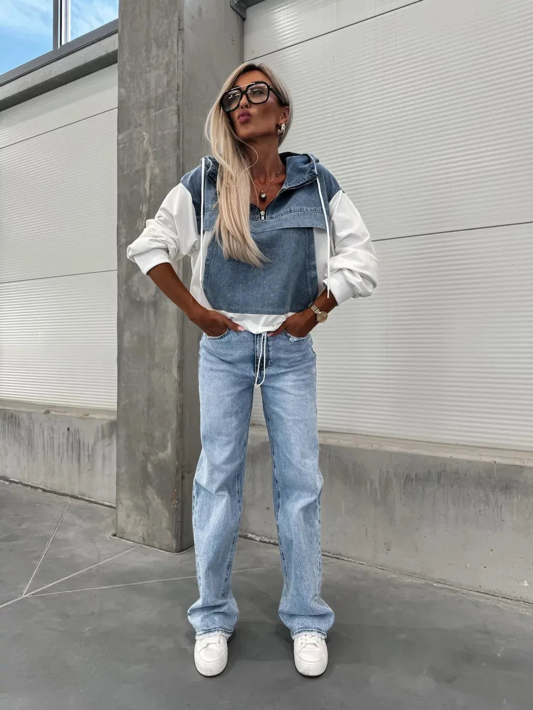 Women's Hooded Denim Patchwork Sweatshirt🍂Buy 2 Free Shipping