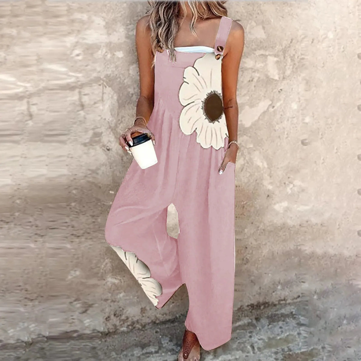 Printed Casual Suspender Jumpsuit