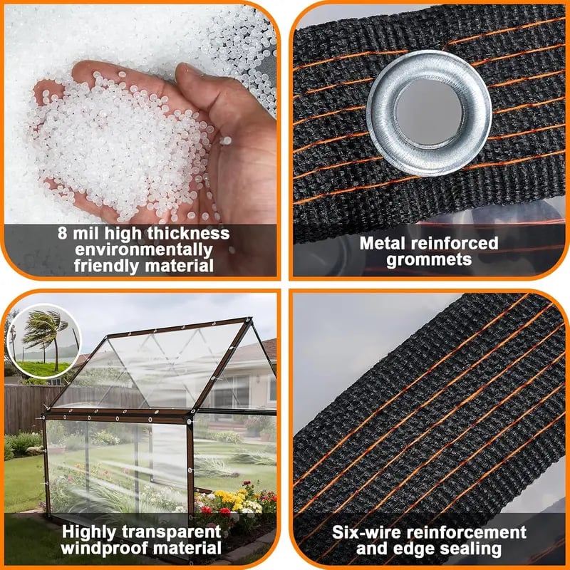 🔥HOT SALE🔥💥🏆Clear Waterproof PE Tarp, Transparent Outdoor Cover with Metal Grommets🌂