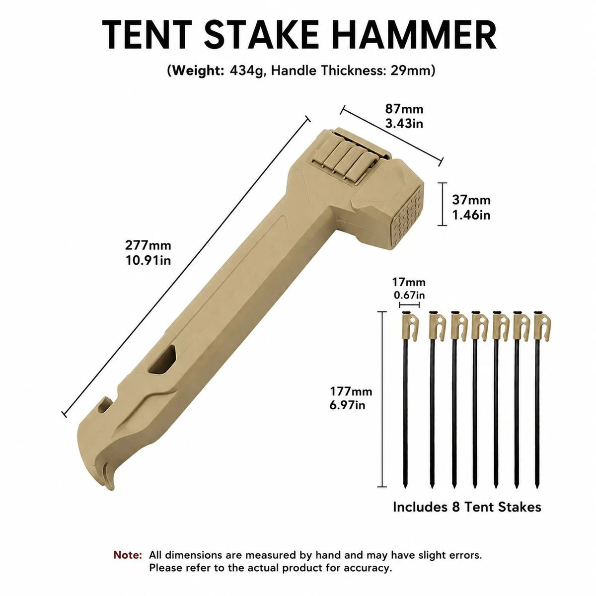 🎉🔨2-in-1 Tent Stake Hammer with 8 Stakes