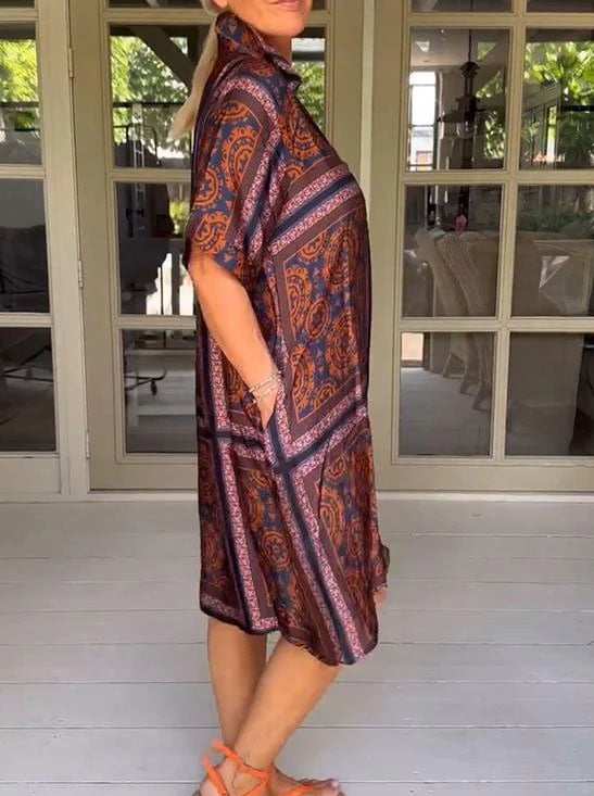 Casual V-neck Printed Loose Dress