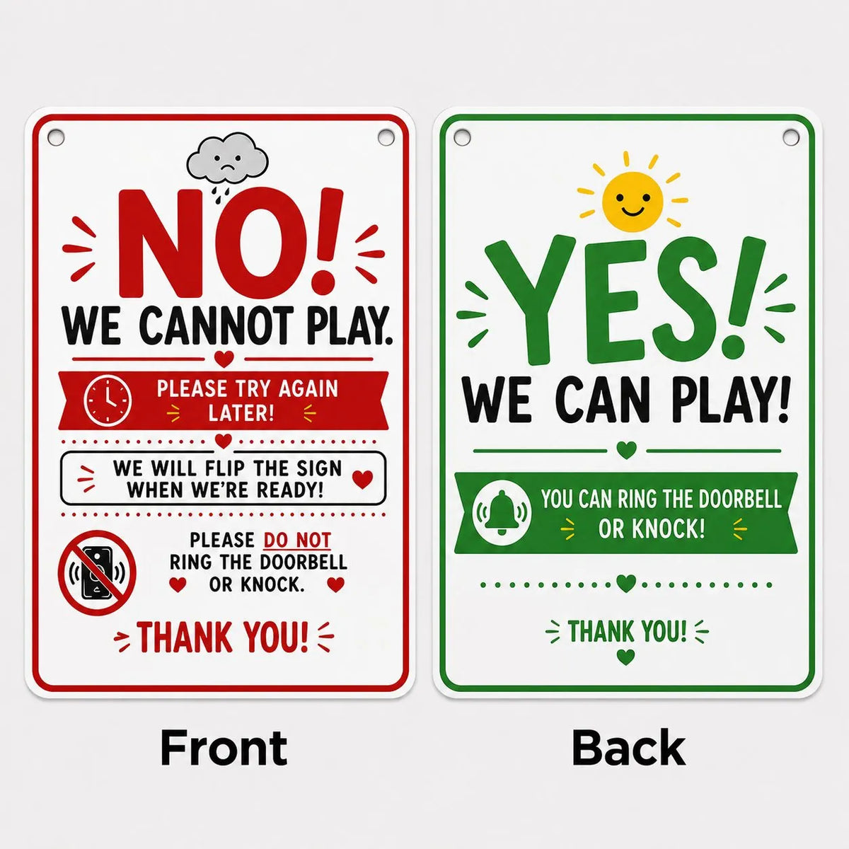 🌞Reversible Metal Playtime Door Sign – Yes/No Kids’ Play Sign for Family Homes