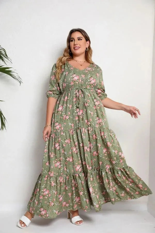 Boho V-neck print loose dress