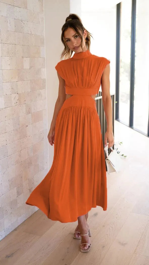 Cutout Waist Pocketed Vacation Midi/Mixi Dress