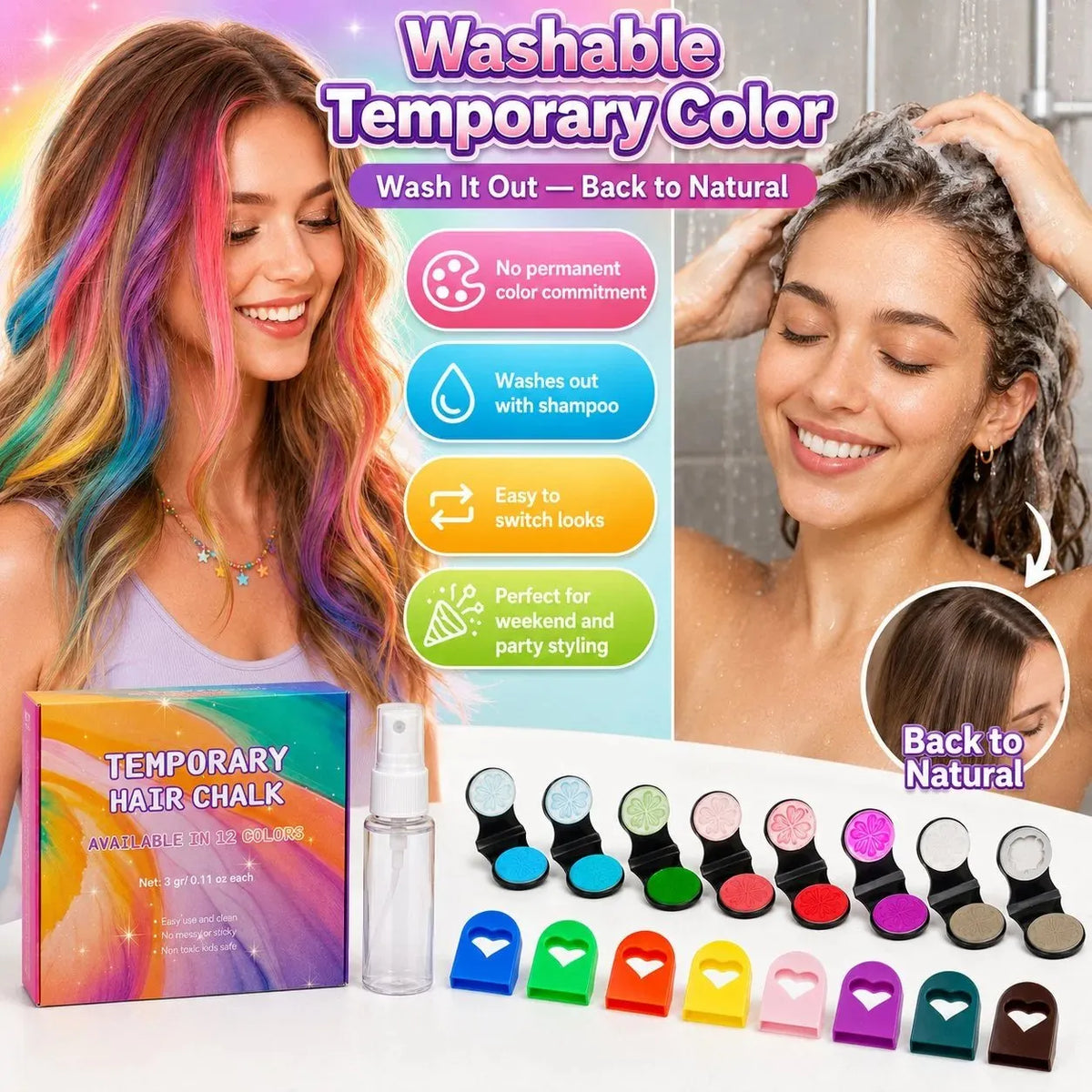 🔥 HOT SALE 🔥🌈12-Color Temporary Hair Chalk Applicator Set