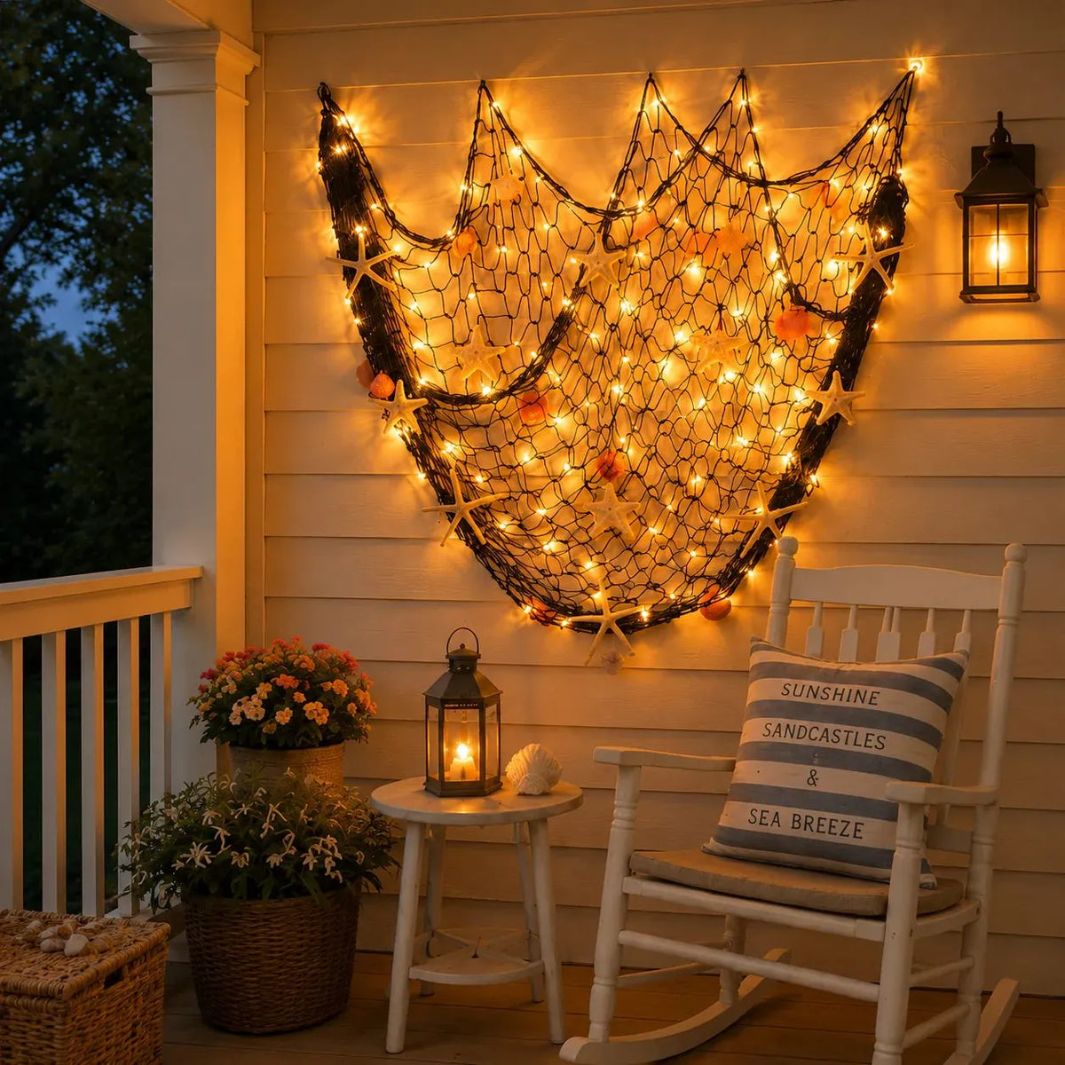 🔥HOT SALE🔥🌊✨ Coastal Fishing Net Wall Hanging with Fairy Lights