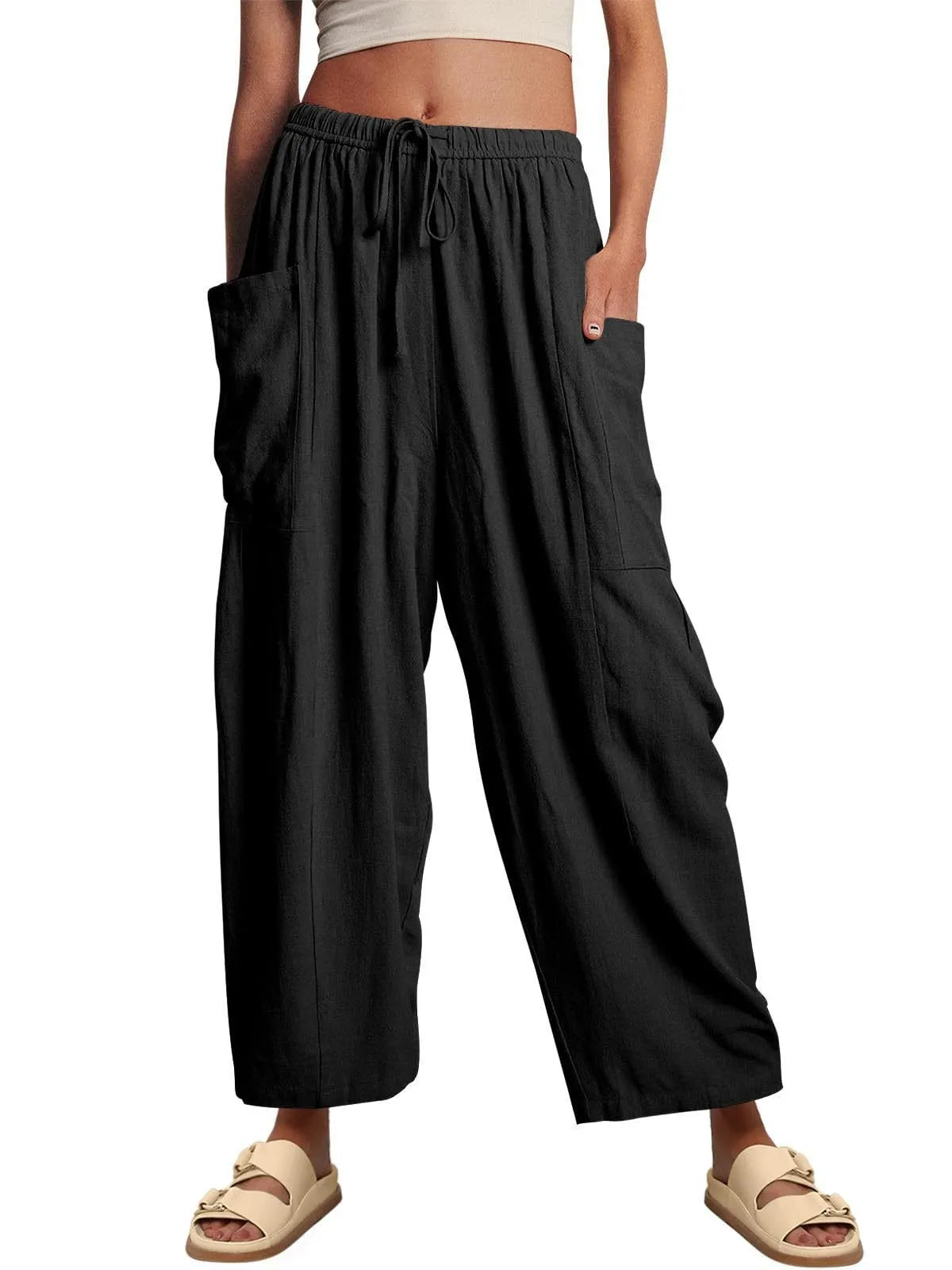 Casual Loose Drawstring Harem Pants with Pockets