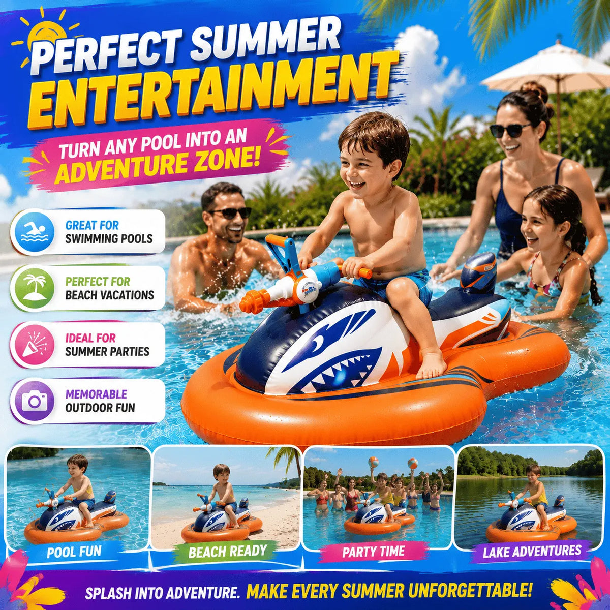 🎉🏆2026 Upgraded 49% OFF🌊 2-in-1 Shark Inflatable Jet Water Ski🚤 Built-in Water Gun