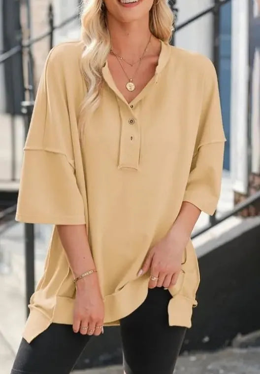 Oversized Casual Henley Summer Tops Tees (Buy 2 Free Shipping)
