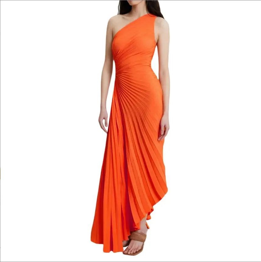 Cut-out Satin Pleated Maxi Dress