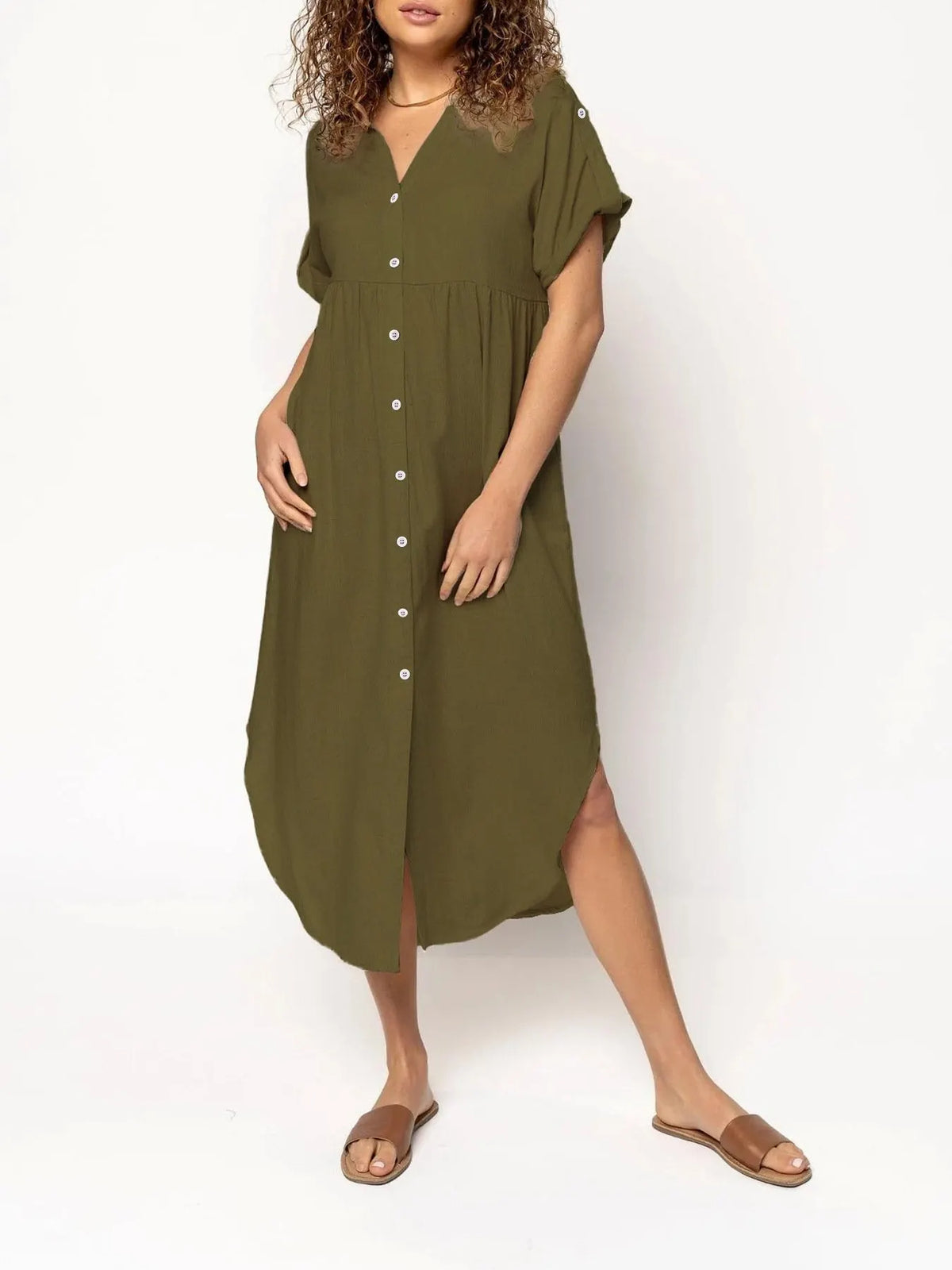 Long Button-down Dress Slit Hem (Buy 2 Free Shipping)