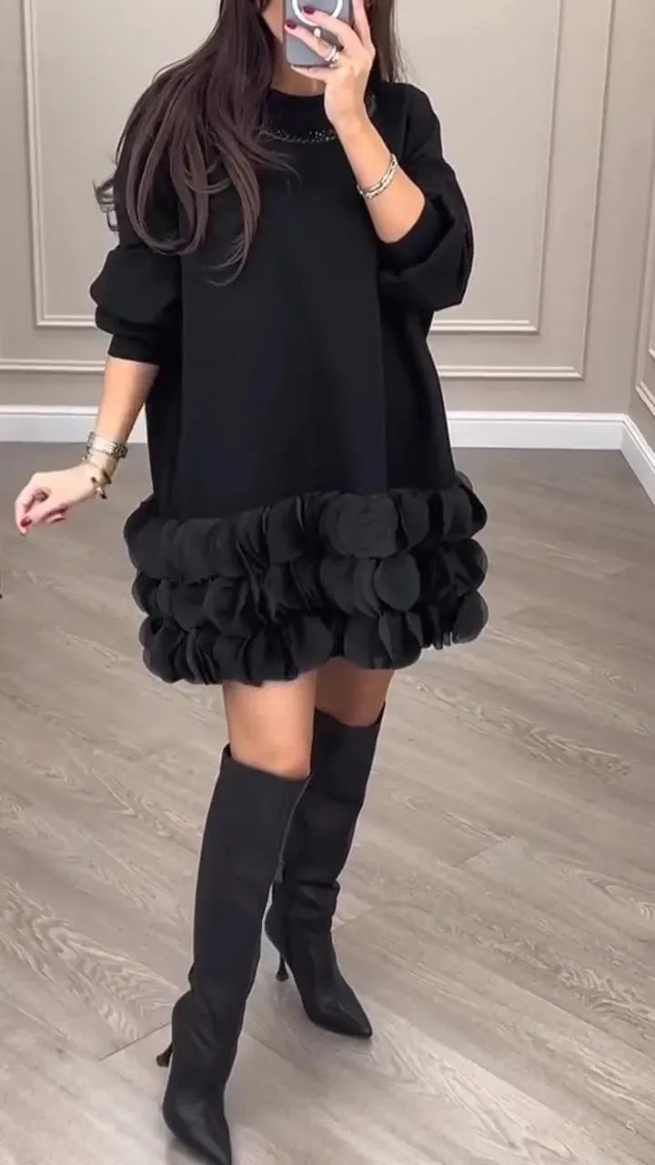 Women's Round NeckSequined  Patchwork flower  Dress