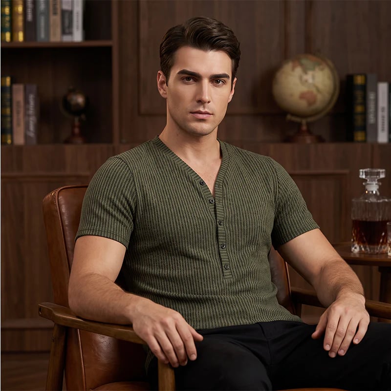 🎉⏰Men's Spring Textured Dual-Color Striped V-Neck Tee 👕 Bold Stripes, Deep V – A Modern Athletic Fit for Training & Beyond ✨