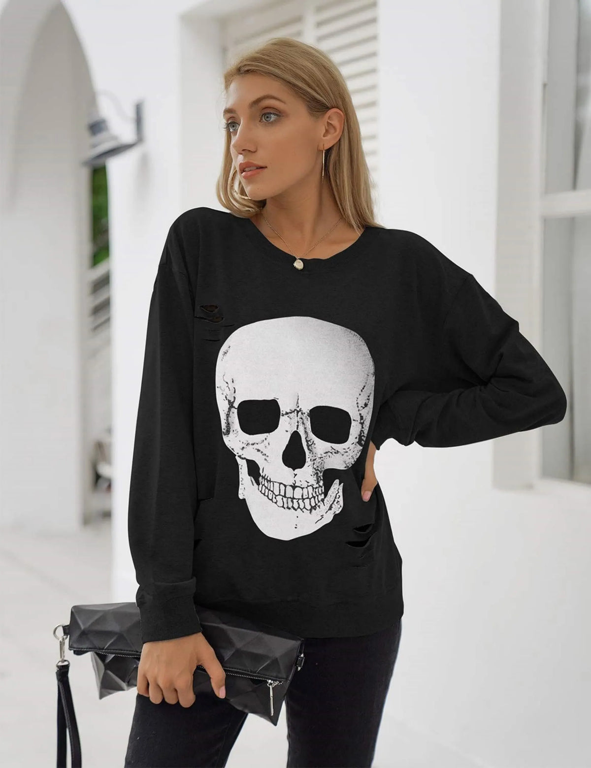 Women's Halloween Sweatshirts Skull Graphic Long Sleeve Pullover Tops