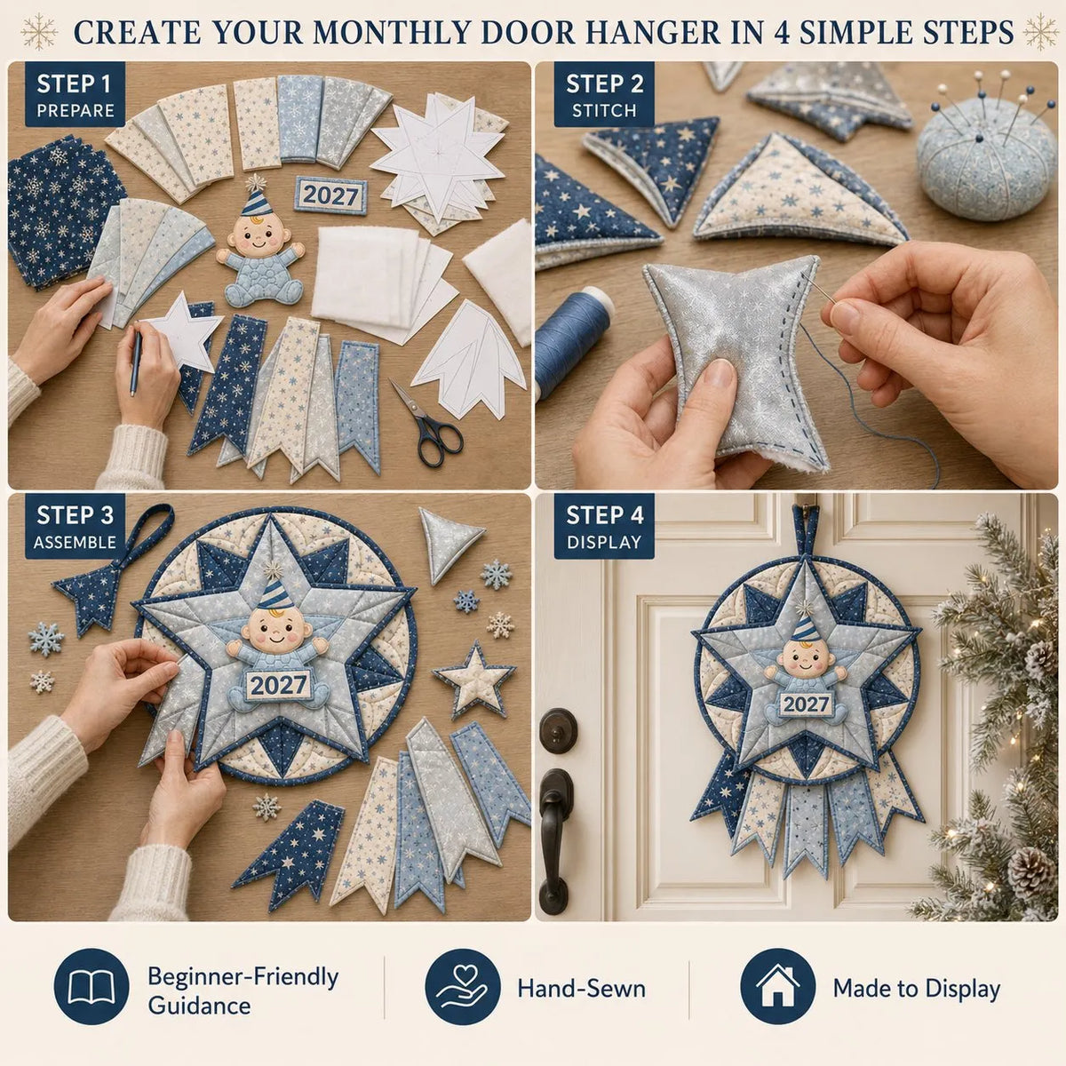 🎉 Beginner-Friendly 12-Month Themed 3D Quilted Door Hanger Sewing Kit Collection | Complete Kit with Coordinated Fabrics, Sewing Materials & Step-by-Step Guide Included 💕