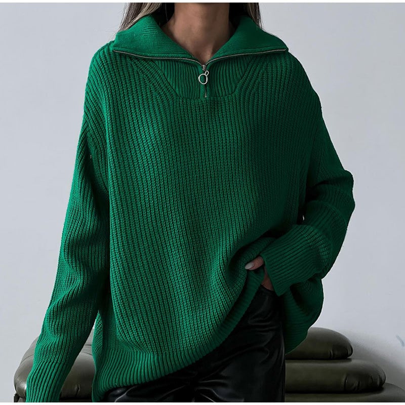 Zip-up Lapel Sweater
