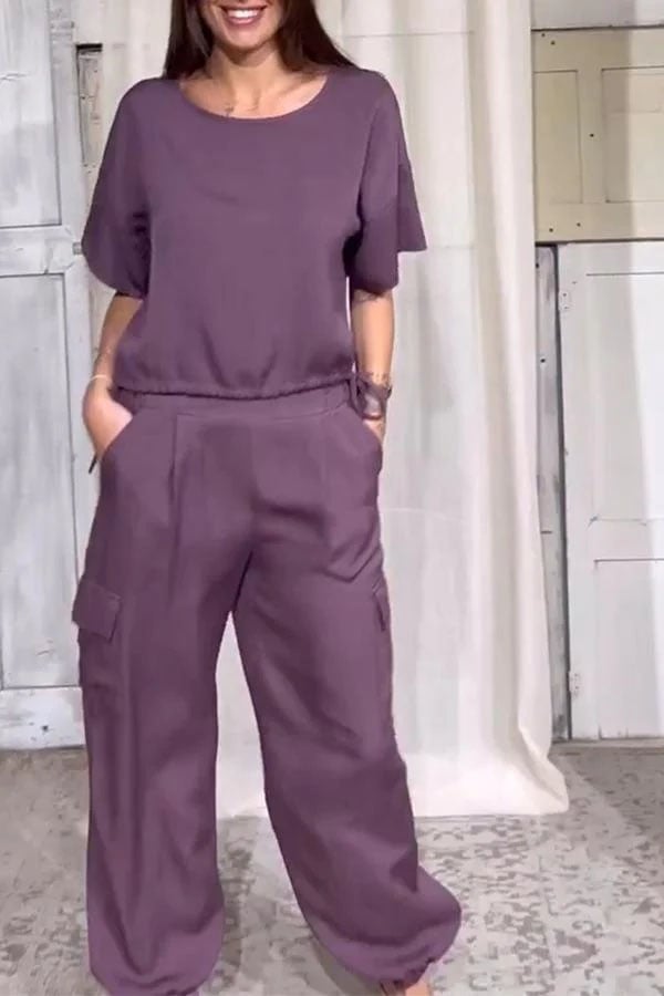 Round Neck Short-sleeved Top and Trousers Suit👕👖Buy 2 Sets Free Shipping