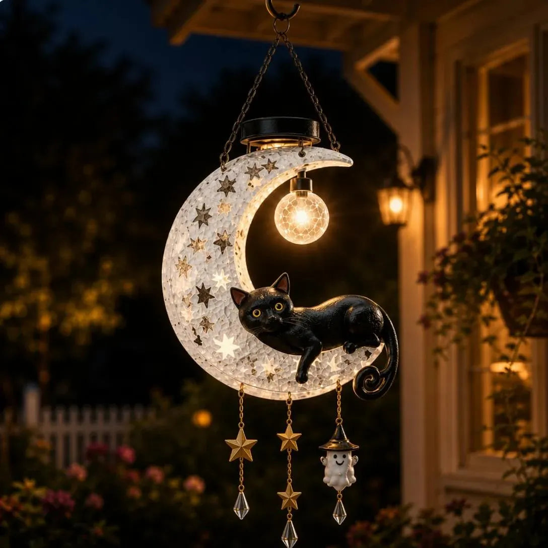 🎉🎃 Halloween Early Bird Sale | 49% OFF Black Cat Moon Solar Lantern🐈‍⬛🌙