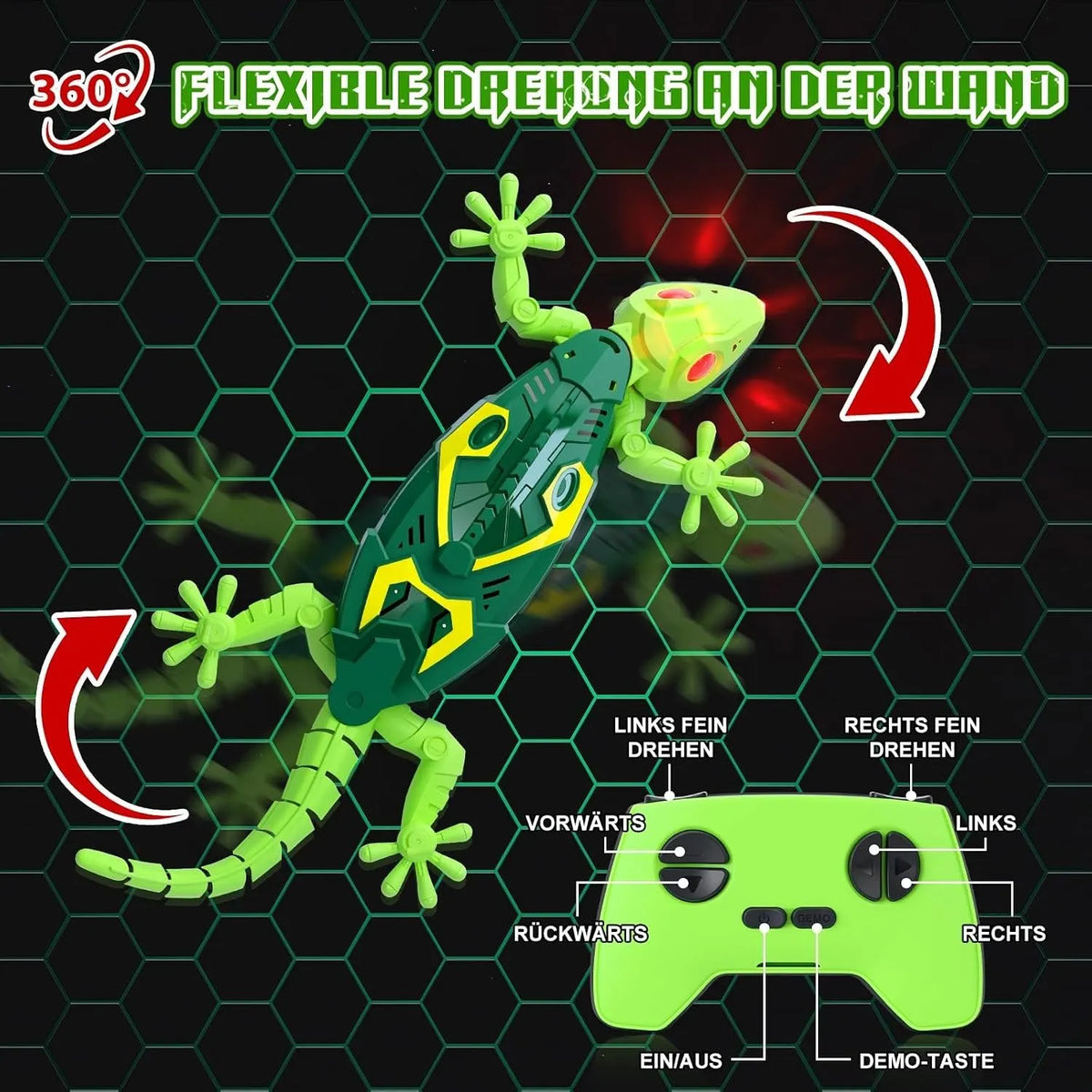 🎉🎁49% OFF🔥🦎 Wall Crawler Gecko – Remote Control Wall-Climbing Toy with LED Eyes