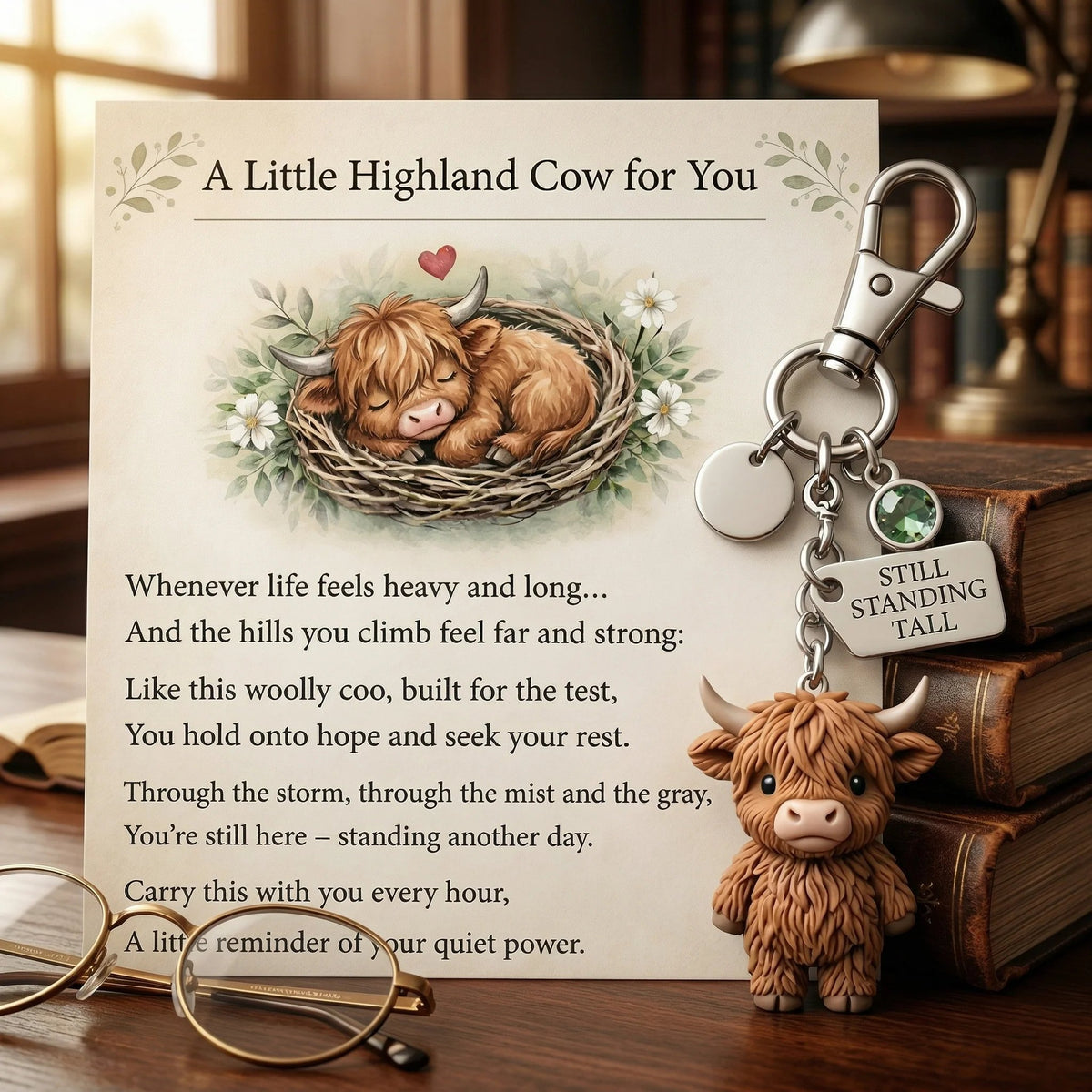 🔥 HOT SALE 🔥🐮A Little Highland Cow For You Keychain: Your Daily Reminder of Quiet Strength