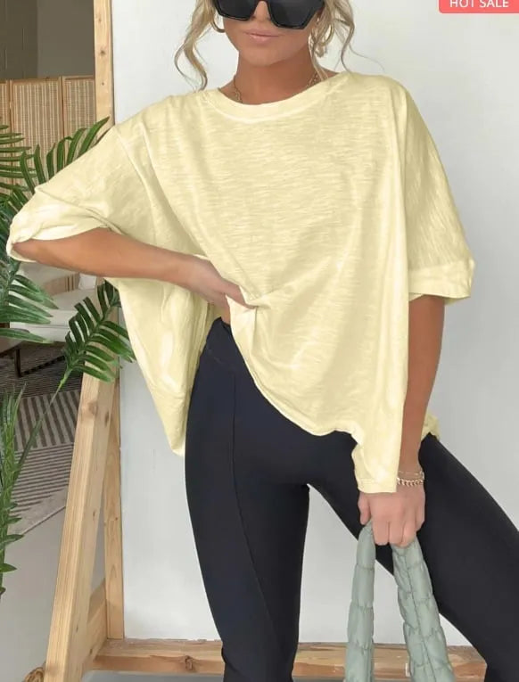 HOT SALE ROUND NECKLINE OVERSIZED MIDI LENGTH BOXY TEE
