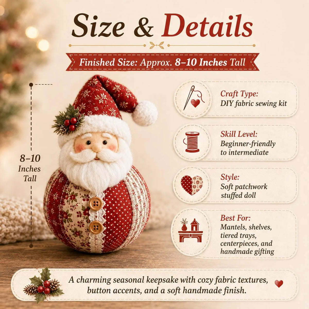 🔥 HOT SALE 🔥🎄 Save 54% | Christmas Patchwork Doll Sewing Kit – A Cosy Craft for Quiet Moments