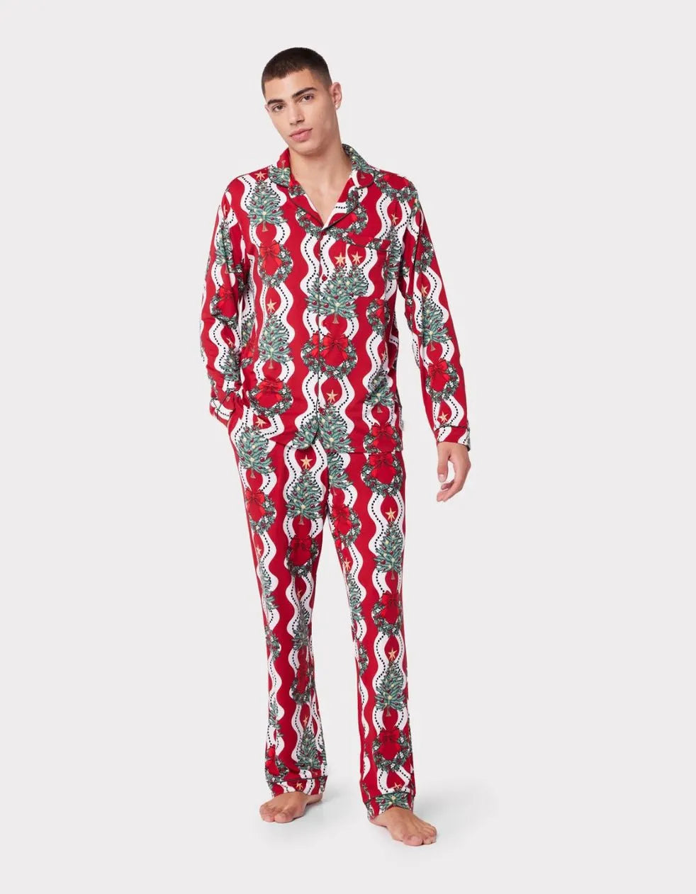 🎅Christmas Tree Wreath Stripe Print Long Pyjama Set