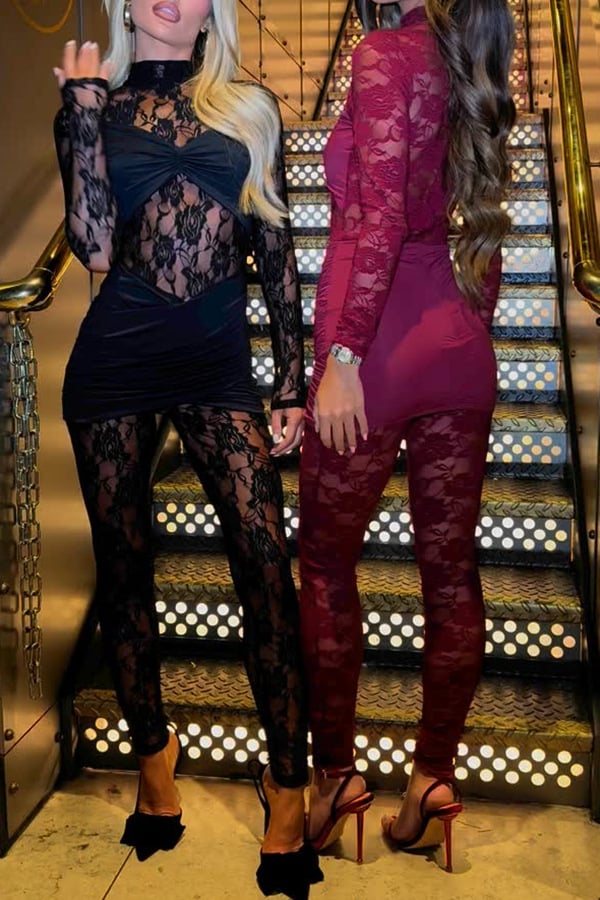 Sexy women's jumpsuit with lace patchwork