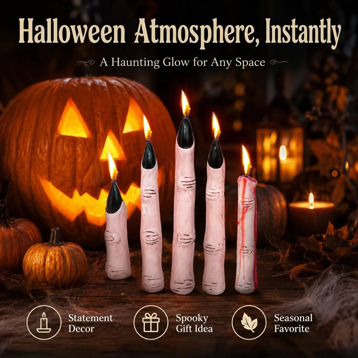 🔥HOT SALE🔥🕯️ Creepy Finger Candles 5-Piece Set – Halloween Table Decor & Spooky Party Accent 🎃