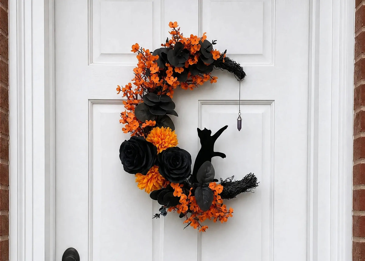 🎉49% OFF - 🐈‍⬛🌙Handmade Halloween Cat Wreath(📦Buy 2 Free Shipping)