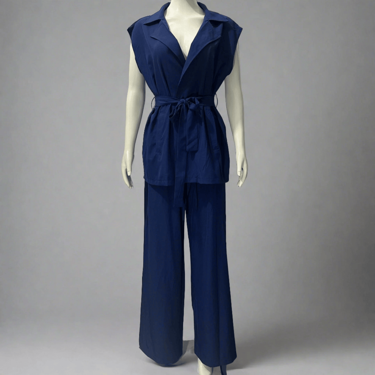 Women's Sleeveless Lapel Top High Waisted Pants 2-Piece Set