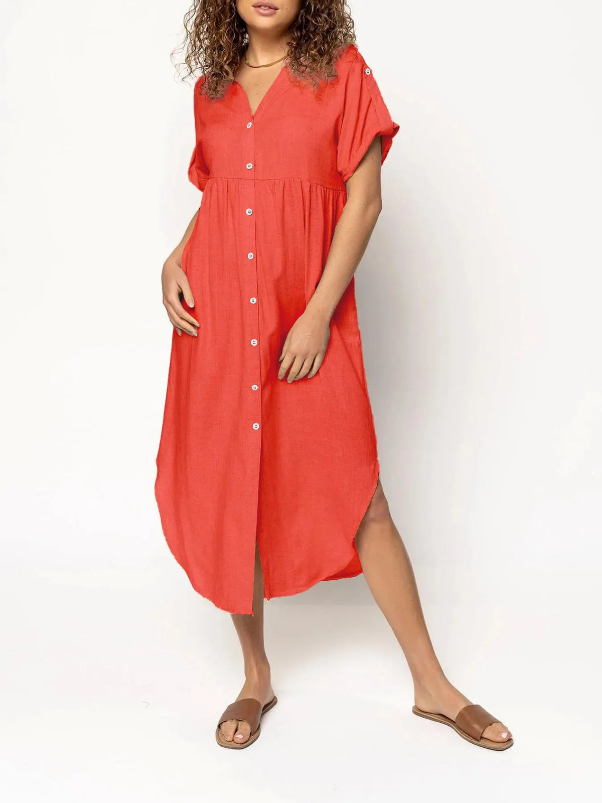 Long Button-down Dress Slit Hem (Buy 2 Free Shipping)