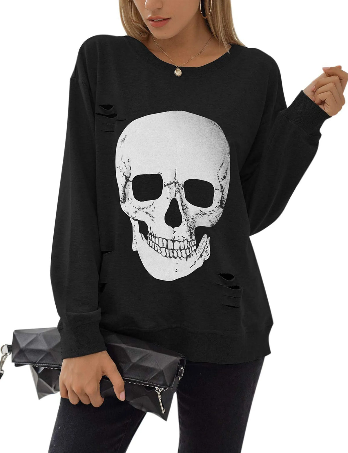 Women's Halloween Sweatshirts Skull Graphic Long Sleeve Pullover Tops