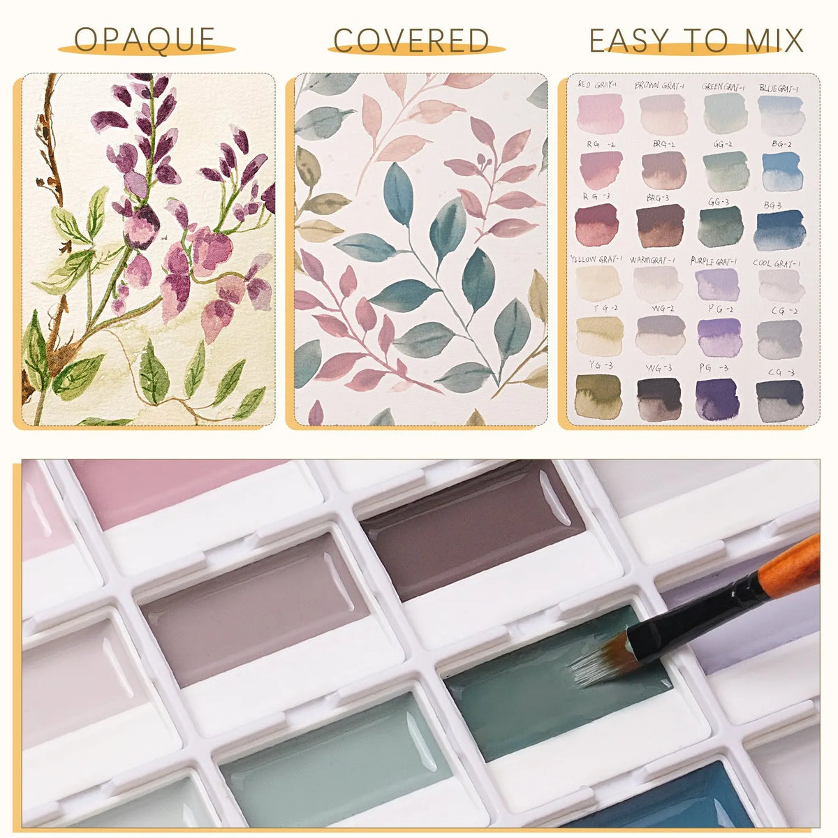 24-Color Opaque Semi-Solid Watercolor Paint Set
