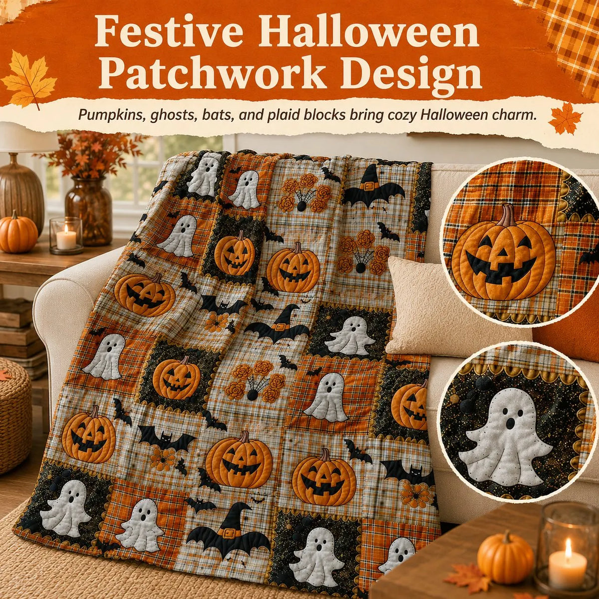 🔥HOT SALE🔥(🎁Last Day 49% OFF)🎃Halloween Patchwork Flannel Blanket